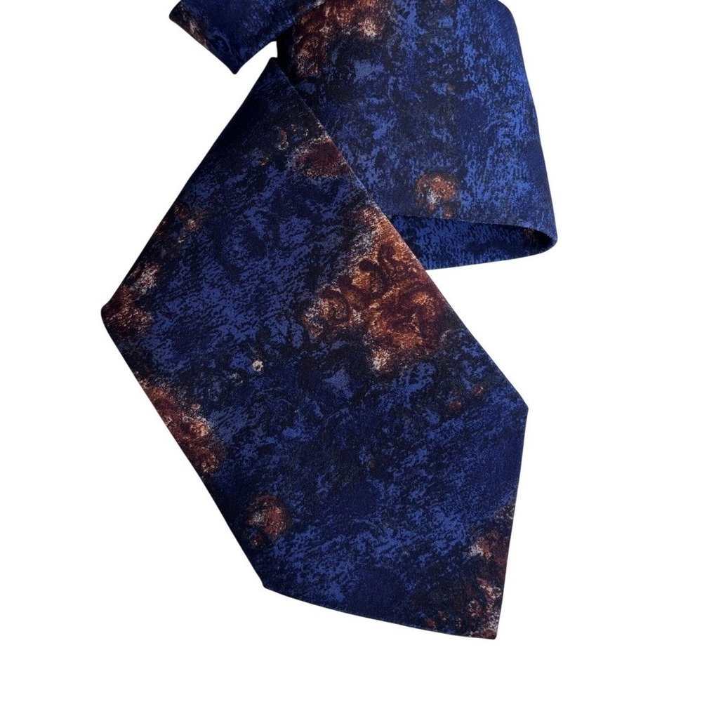 J. Ferrar Mens Silk Necktie Navy Blue Rust Orange Abstract Painterly Pattern Tie